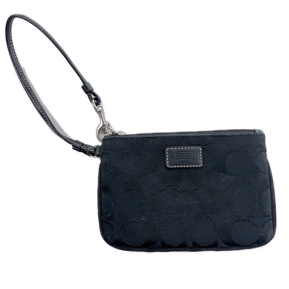 Coach Signature Jacquard Black Wristlet Wallet Purse - Picture 1 of 10